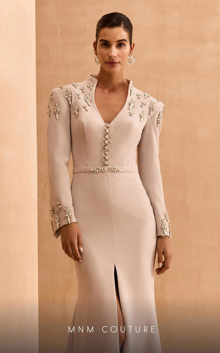 Formal Dresses Mermaid Long Sleeve Formal Applique Evening Dress Beige