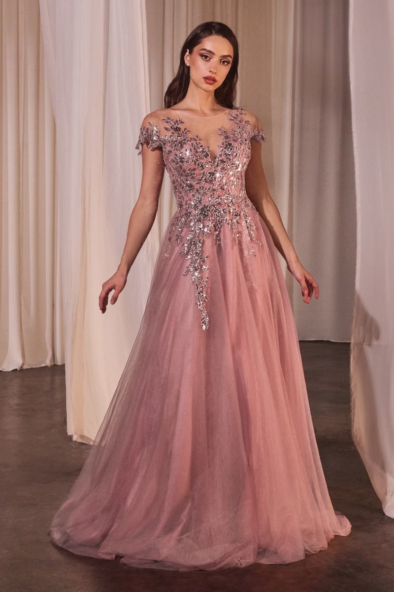 Formal Dresses Sequin A Line Long Formal Prom Dress Dusty Rose