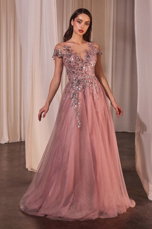 Formal Dresses Sequin A Line Long Formal Prom Dress Dusty Rose