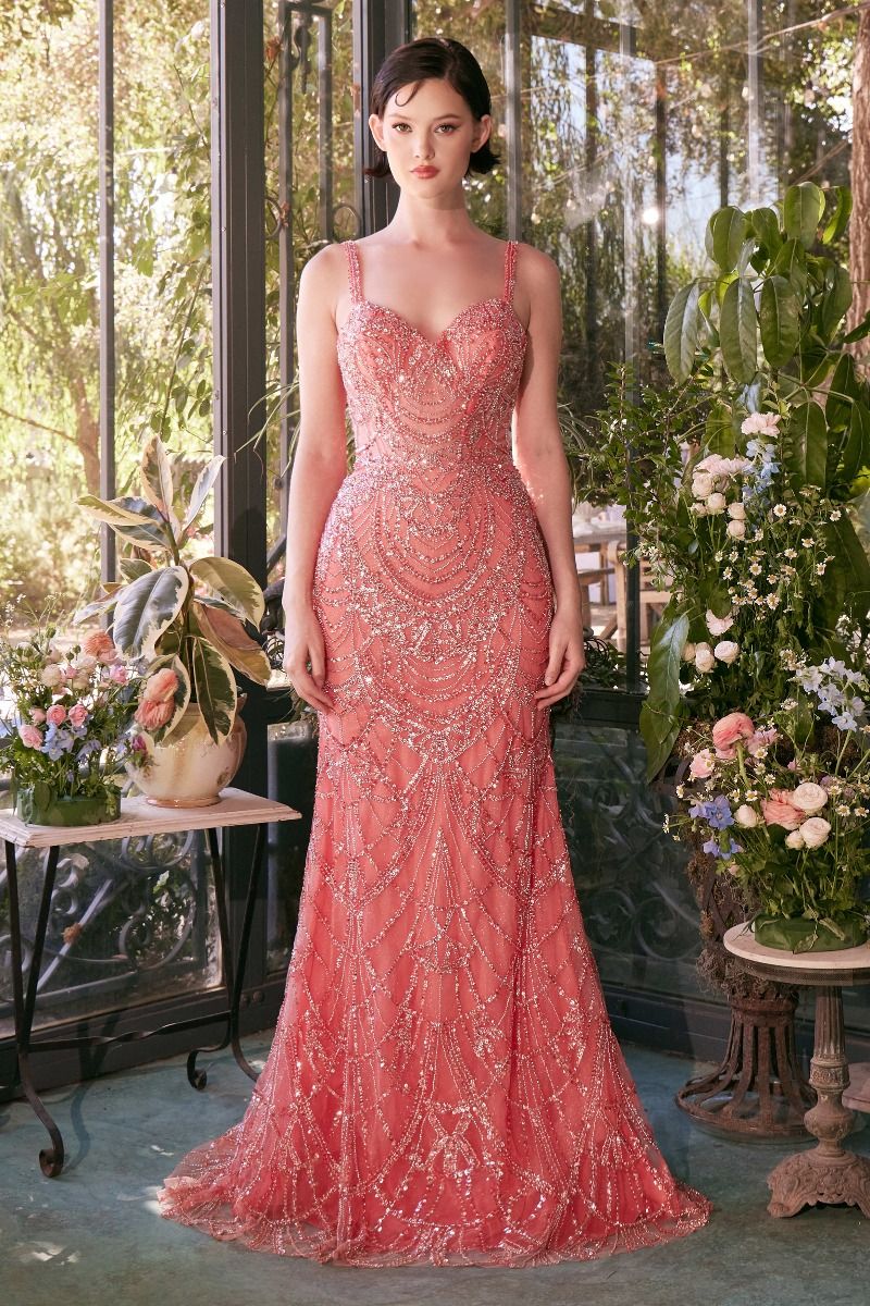 Prom Dresses Long Formal Fitted Beaded Prom Dress Coral
