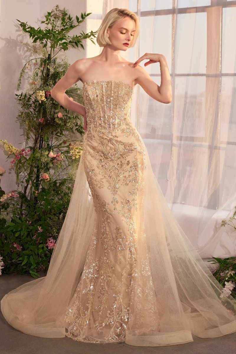 Prom Dresses Long Formal Glitter Overskirt Prom Dress Champagne