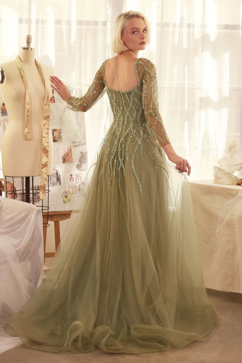 Formal Dresses A Line Long Sequin Formal Dress Greenery