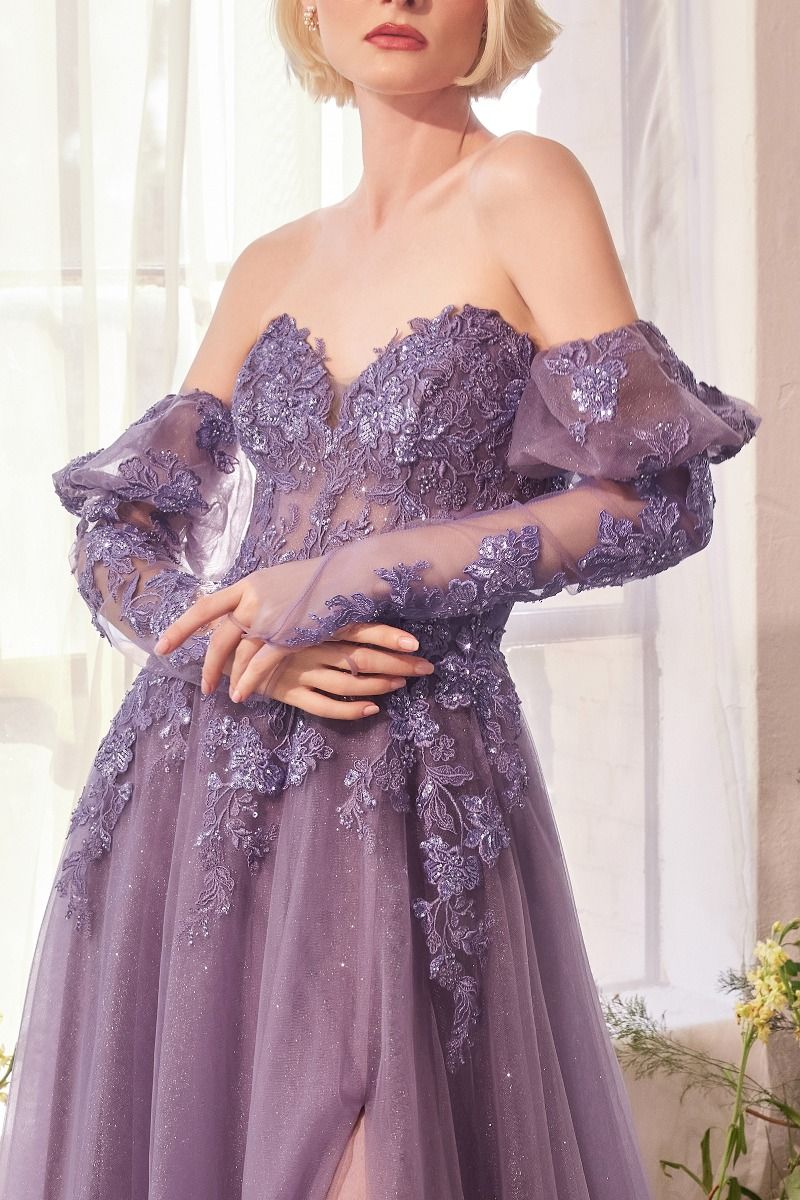 Prom Dresses Long A line Gltter Formal Layered Slit Prom Dress English Violet