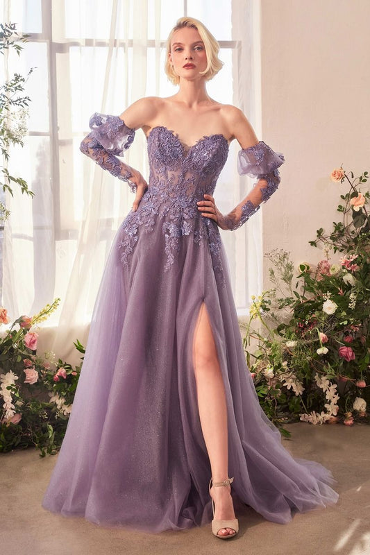 Prom Dresses Long A line Gltter Formal Layered Slit Prom Dress English Violet