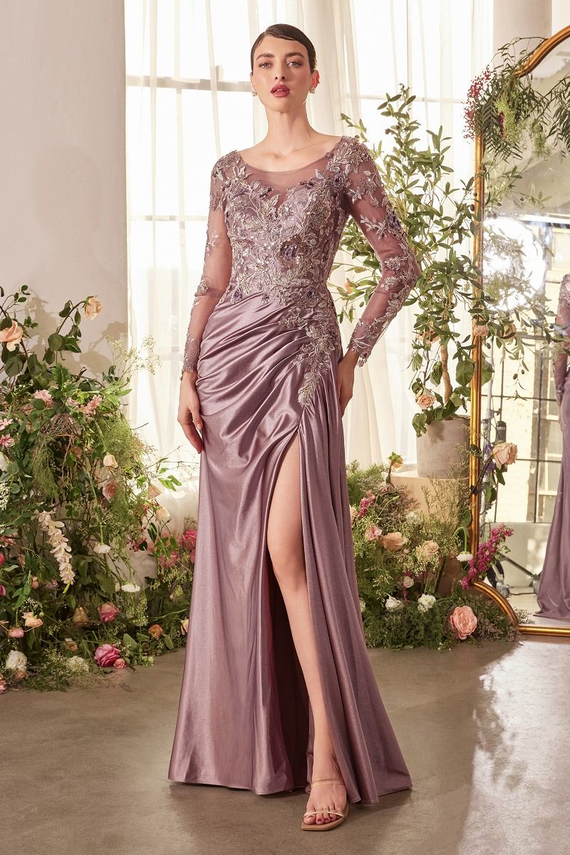 Formal Dresses Long Sleeve Formal Sequin Applique Evening Dress Dusty Lavender