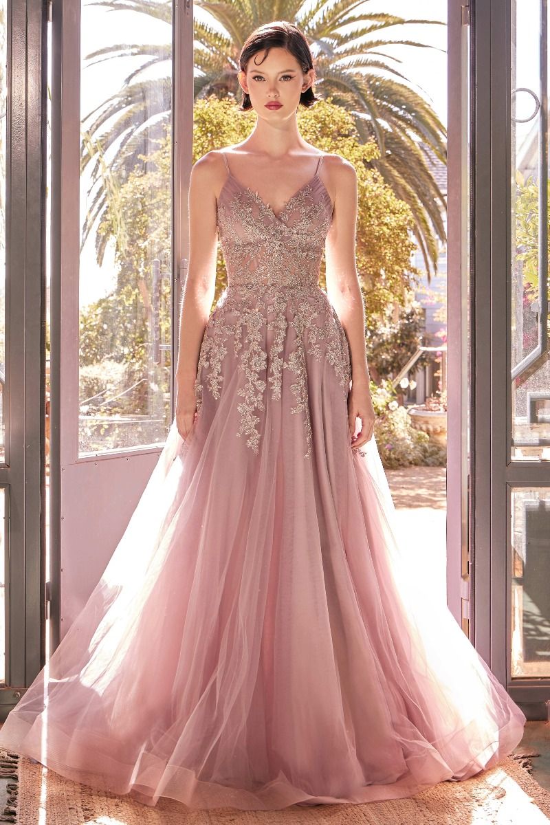 Prom Dresses Long A Line Lace Layered Formal Prom Dress Dusty Rose