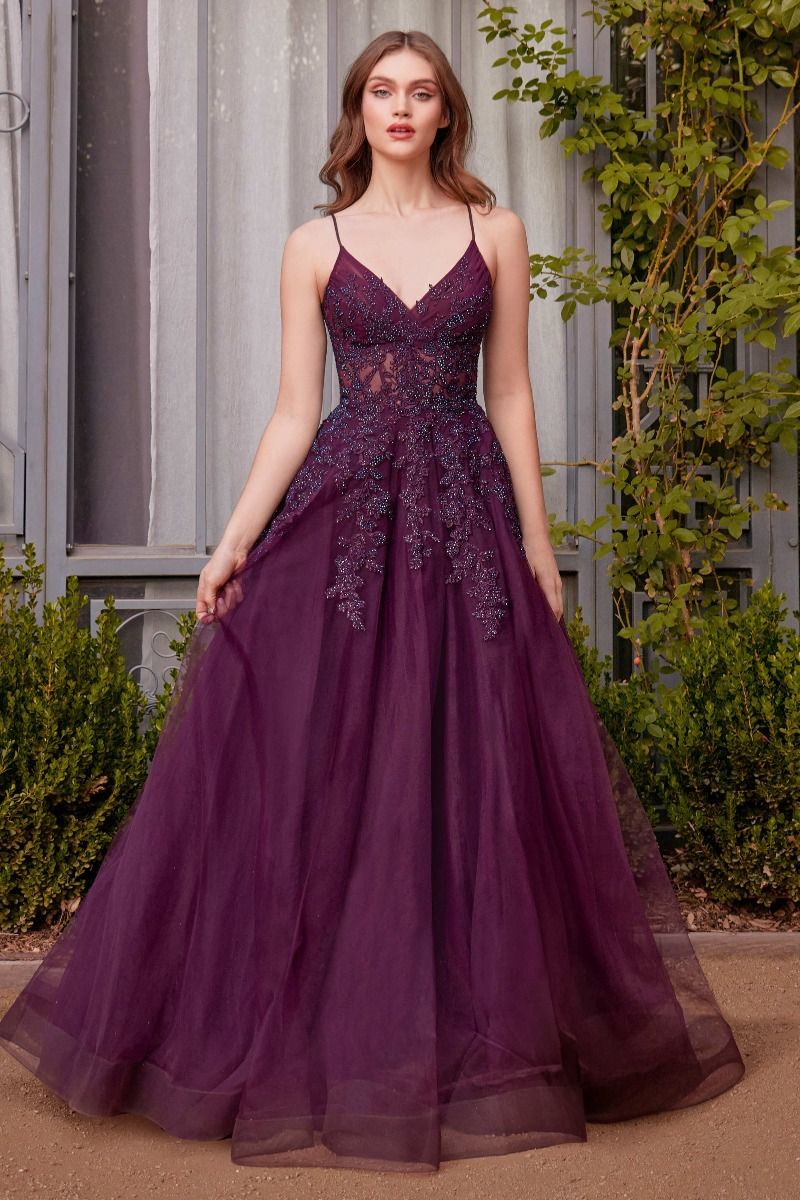 Prom Dresses Long A Line Lace Layered Formal Prom Dress Eggplant