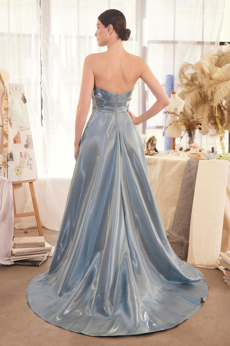 Prom Dresses A Line Long Formal Pleated Prom Dress Smoky Blue