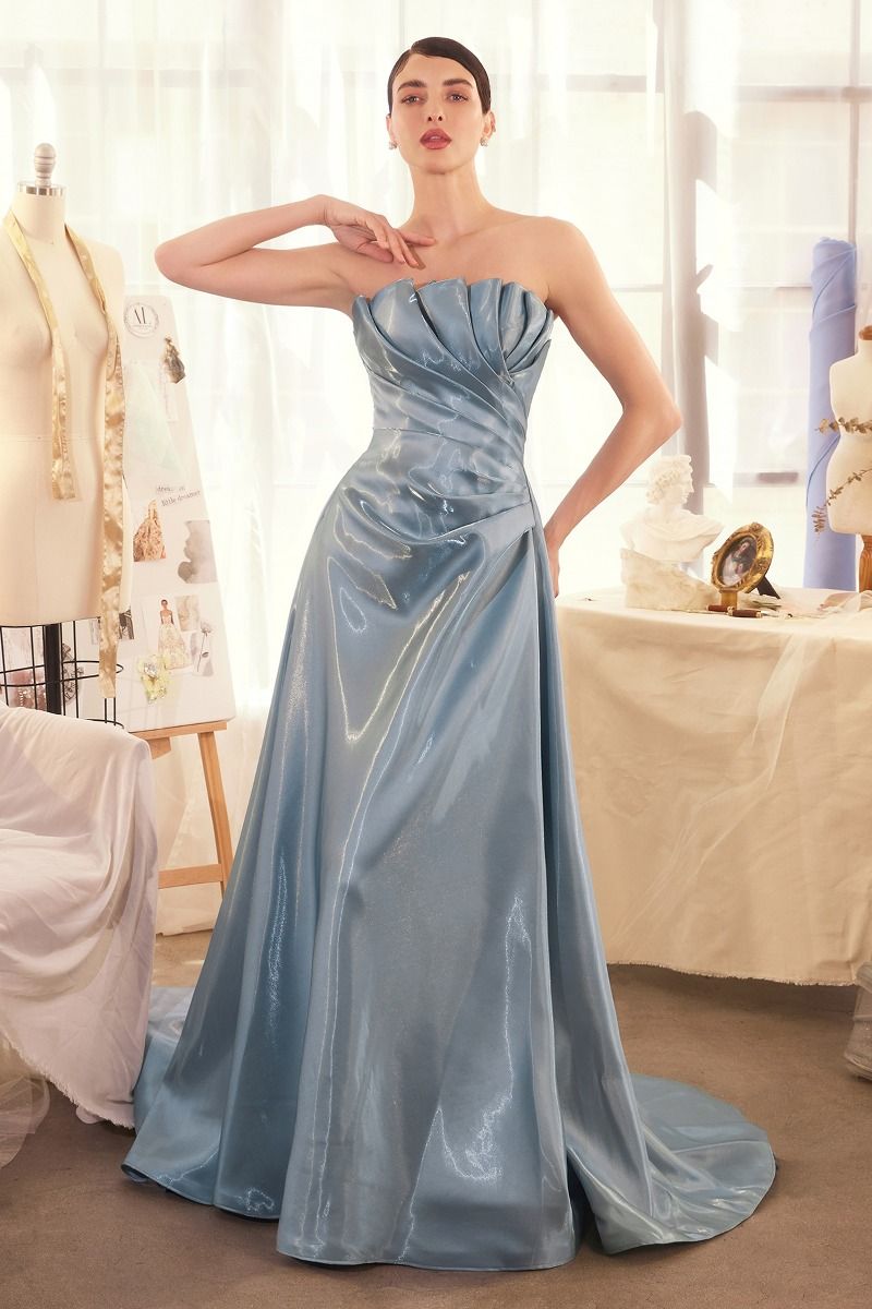 Prom Dresses A Line Long Formal Pleated Prom Dress Smoky Blue
