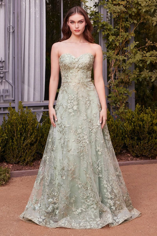 Prom Dresses Long Ball Gown Floral Lace Formal Prom Dress Sage