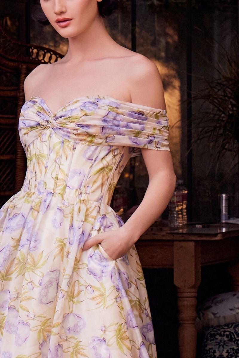 Prom Dresses A Line Long Floral Printed Pattern Formal Prom Dress Blue