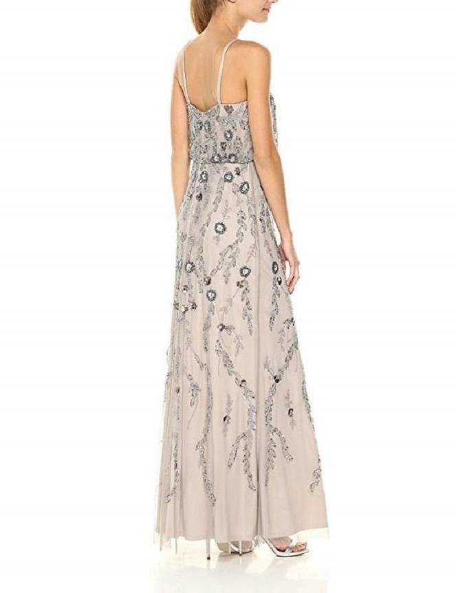 Adrianna Papell Spaghetti Strap Long Formal Mesh Dress - The Dress Outlet Adrianna Papell