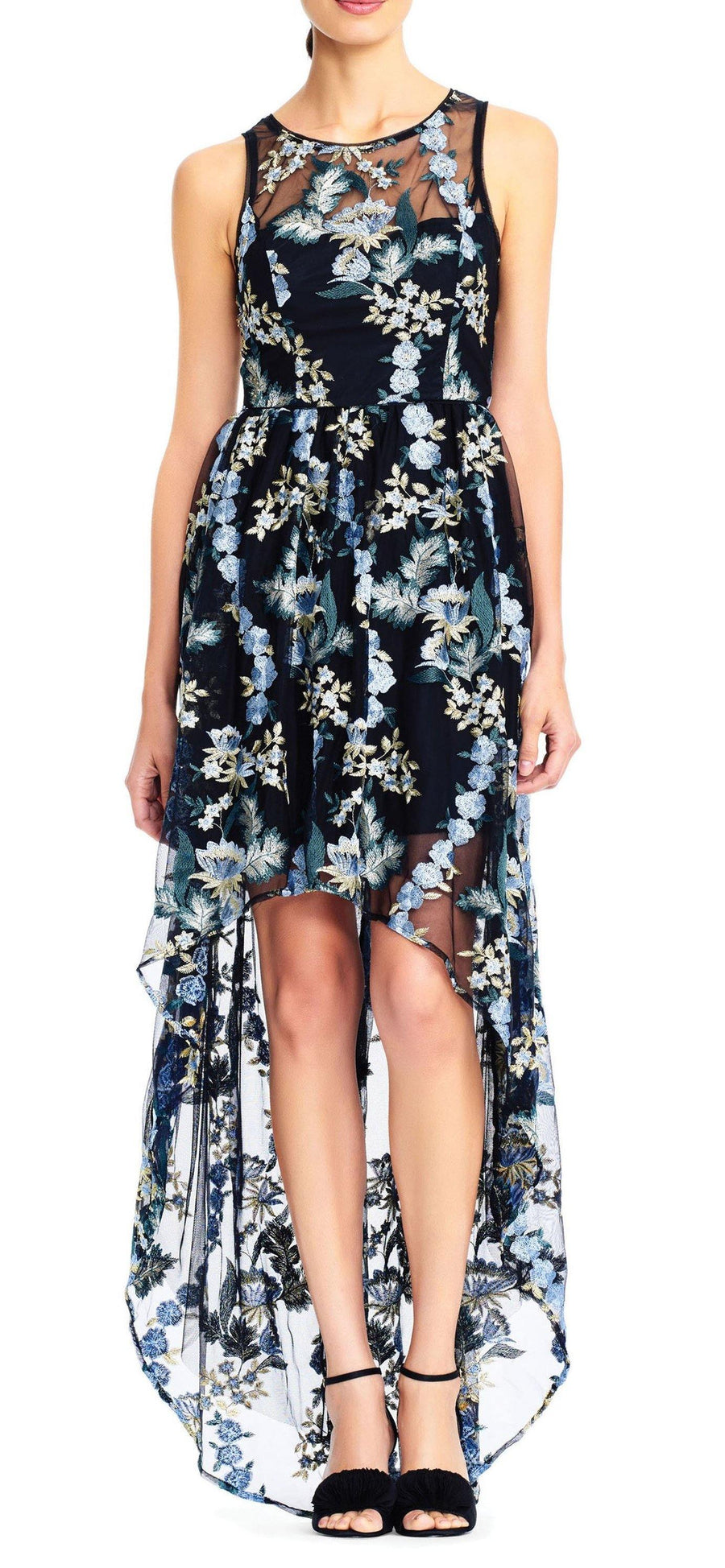 Adrianna Papell High Low Hem Formal Mesh Dress - The Dress Outlet Adrianna Papell