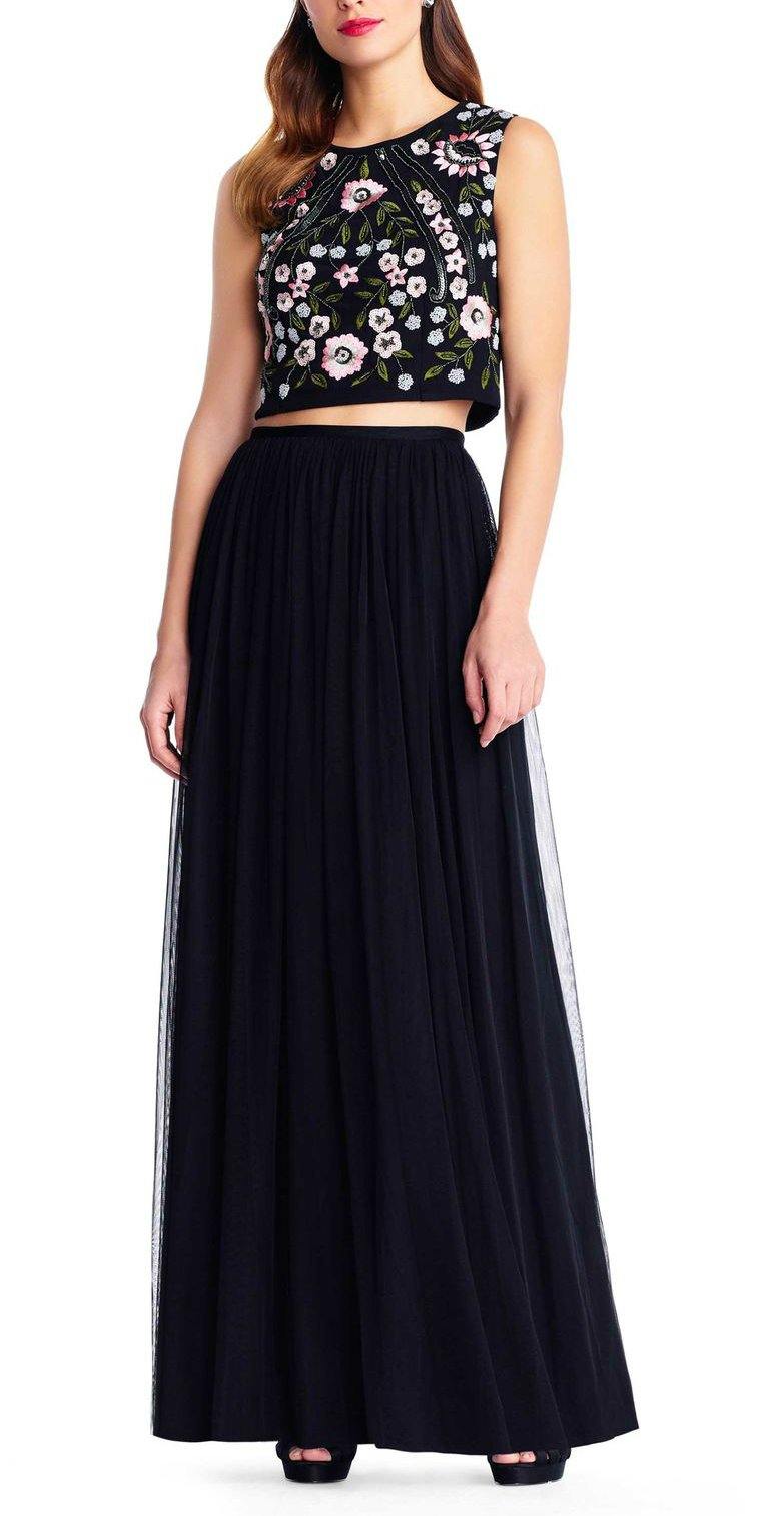 Adrianna Papell Sleeveless Crepe Top Long Prom Dress - The Dress Outlet Adrianna Papell