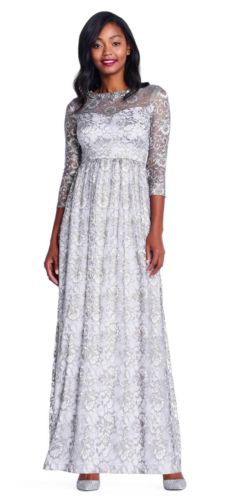 Adrianna Papell Long Formal Long Sleeve Party Dress - The Dress Outlet Adrianna Papell