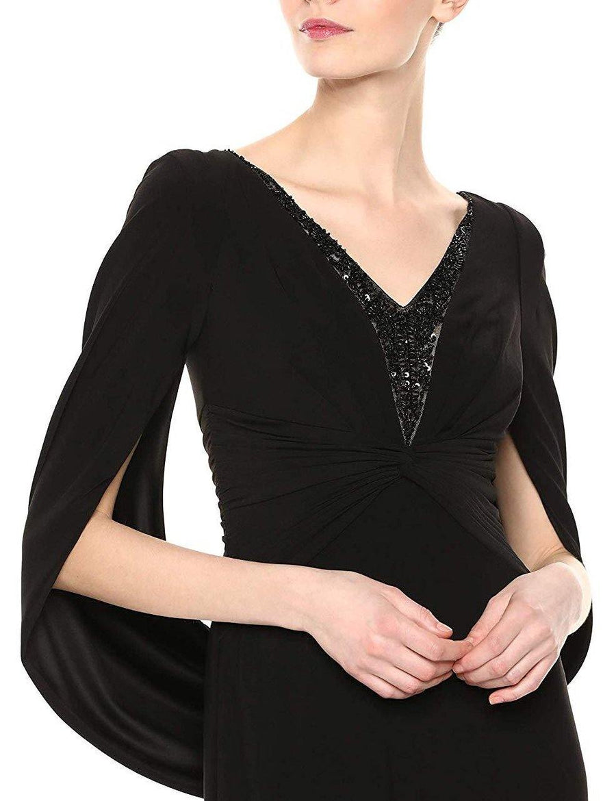 Adrianna Papell Long V-Neck Crossed Front Formal Jersey Dress - The Dress Outlet Adrianna Papell