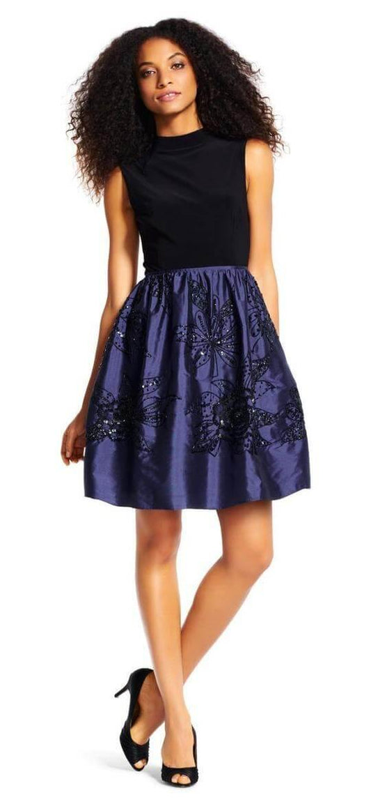 Adrianna Papell High Neck Sleeveless Short Cocktail Dress - The Dress Outlet Adrianna Papell