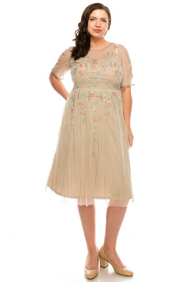 Adrianna Papell Short Floral Beaded Dress AP1E205374 - The Dress Outlet