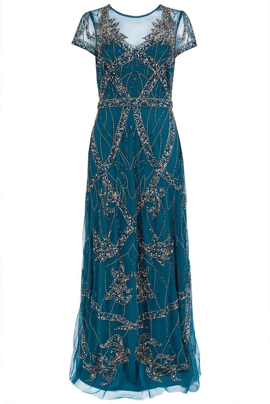 Aidan Mattox Long Formal Beaded Illusion Dress - The Dress Outlet