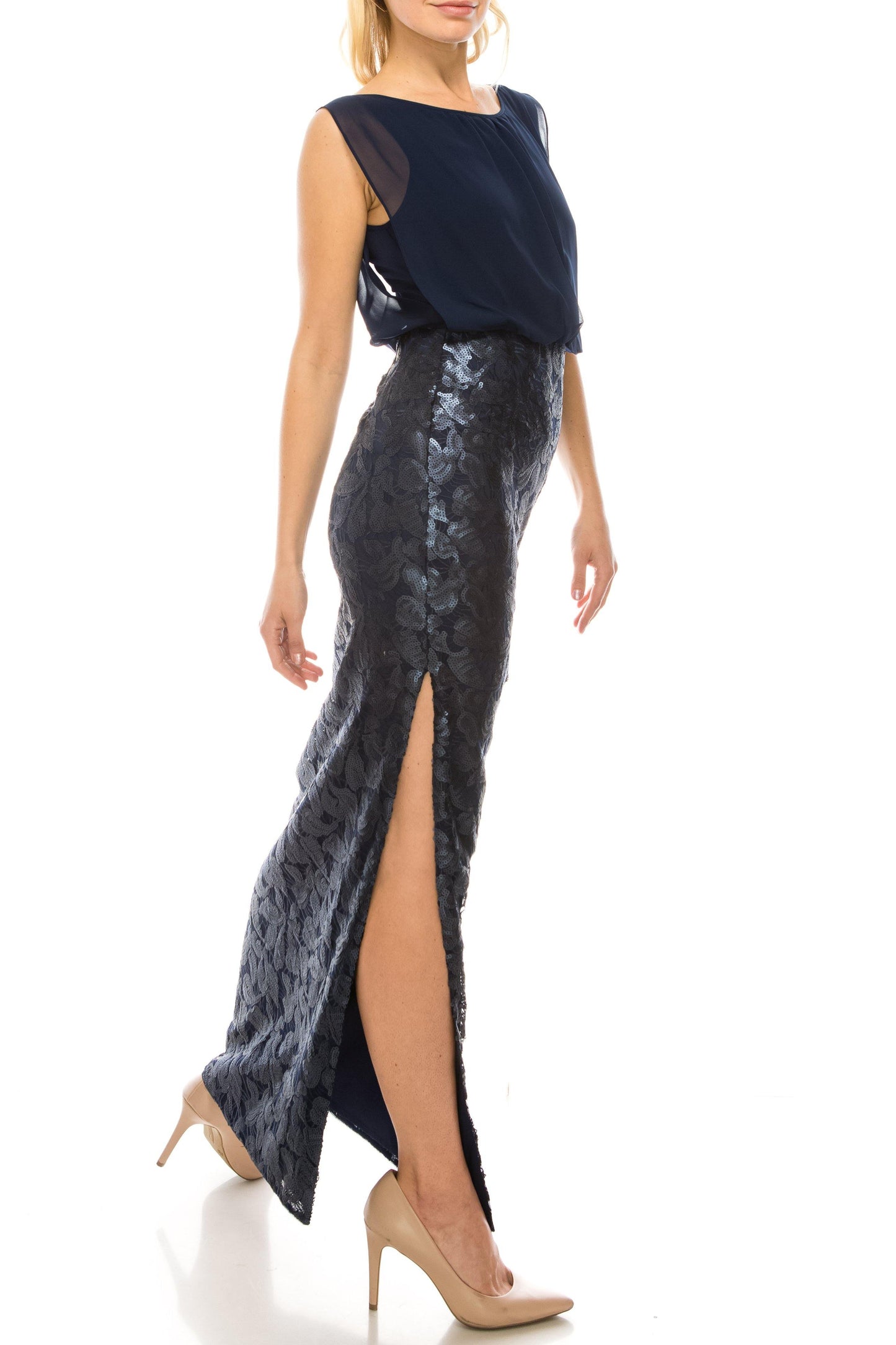 Aidan Mattox Long Formal Blouson Evening Dress - The Dress Outlet