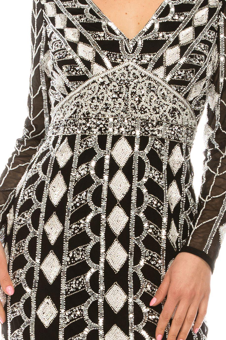 Aidan Mattox Long Sleeve Mesh Short Dress MD1E204622 - The Dress Outlet