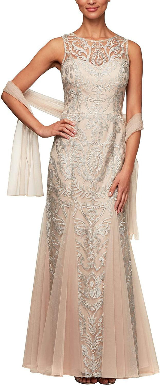 Alex Evenings Sleeveless Long Formal Dress 217152 - The Dress Outlet