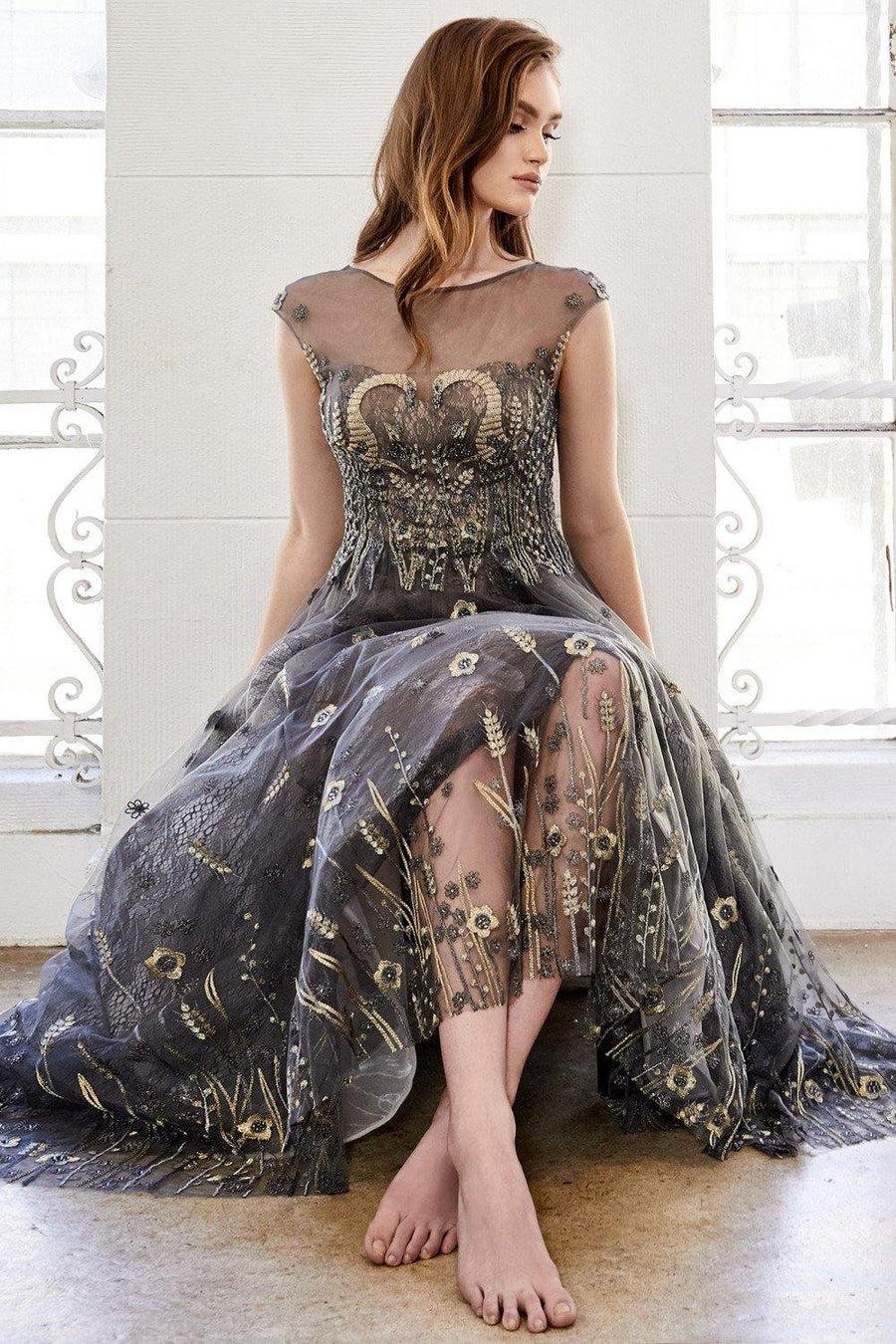 Andrea & Leo CDA0981 Long Formal Dress Prom Charcoal