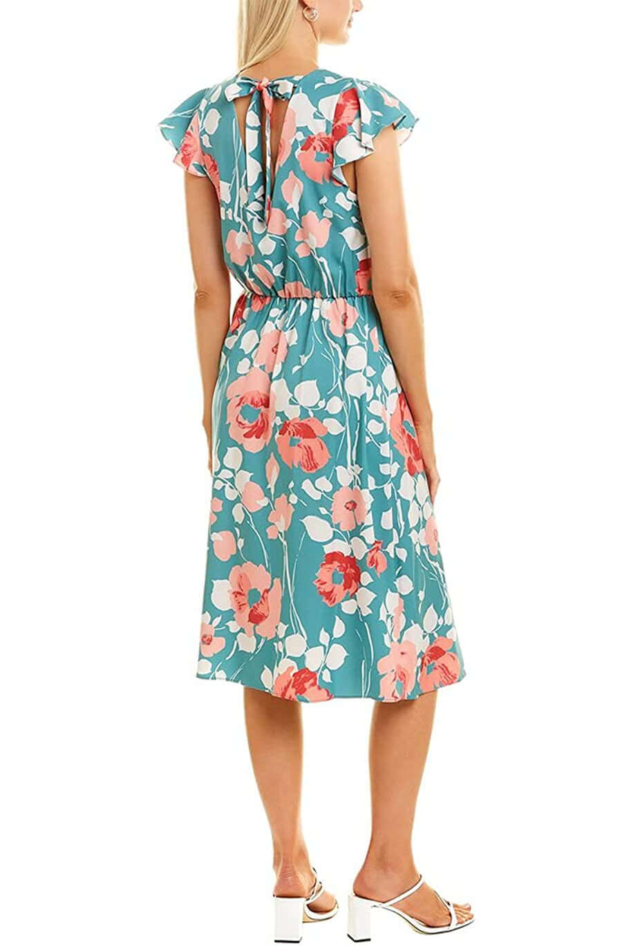 Cocktail Dresses Short Sleeve Tie Back Floral Print Jersey Dress Green Multi