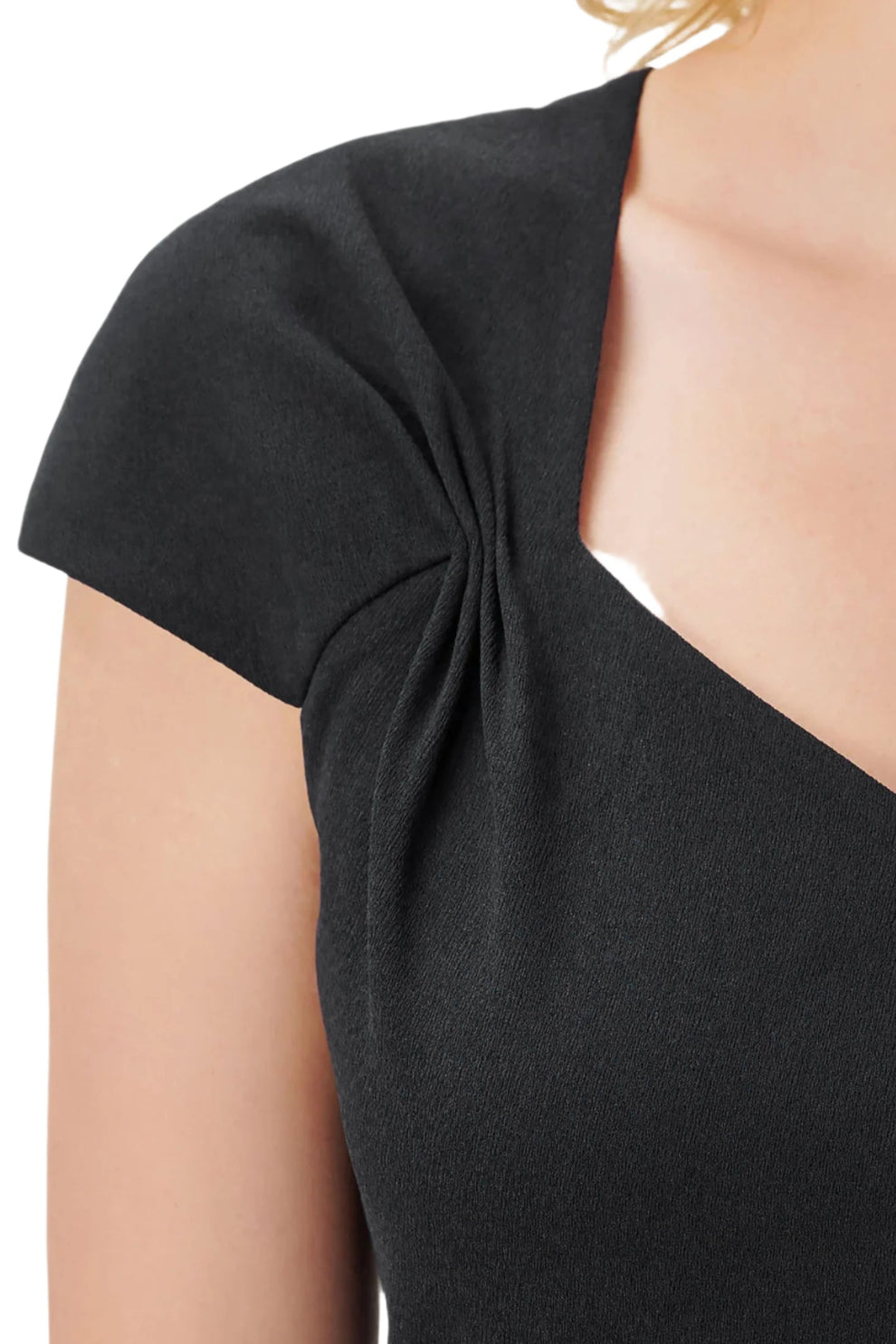 Formal Dresses Cap Sleeve Fit Flare Solid High Low Hem Crepe Dress Black