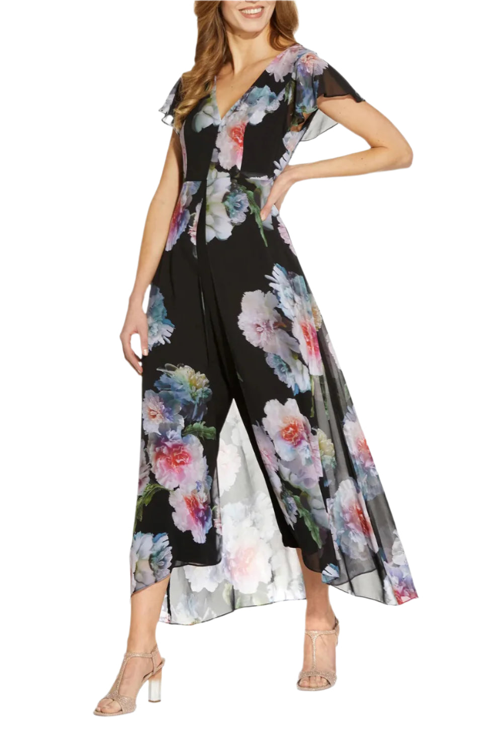 Jumpsuit Long Formal Printed Overlay Jumpsuit Black Multi