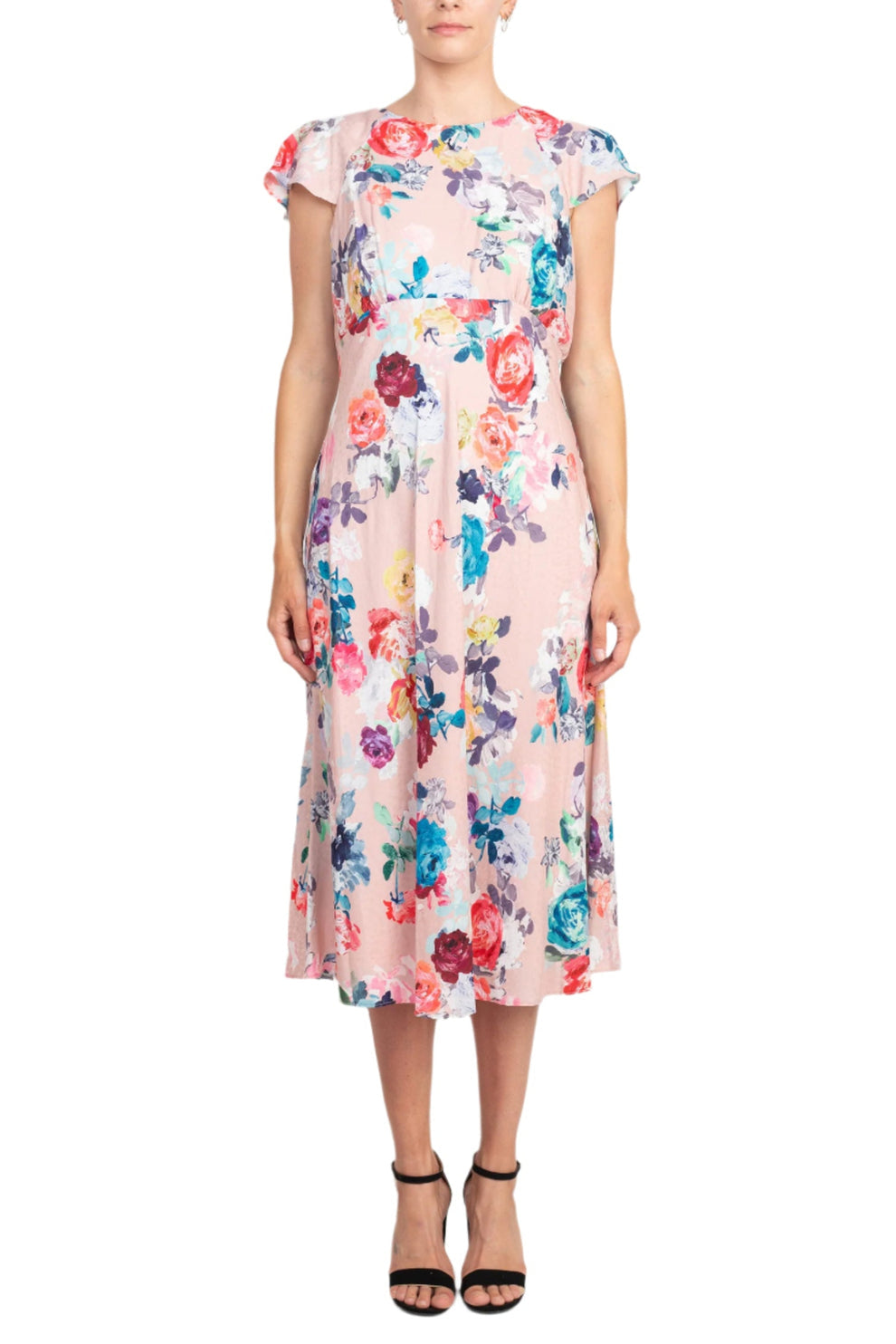 Cocktail Dresses Short Floral Print Cocktail Midi Dress Blush Multi