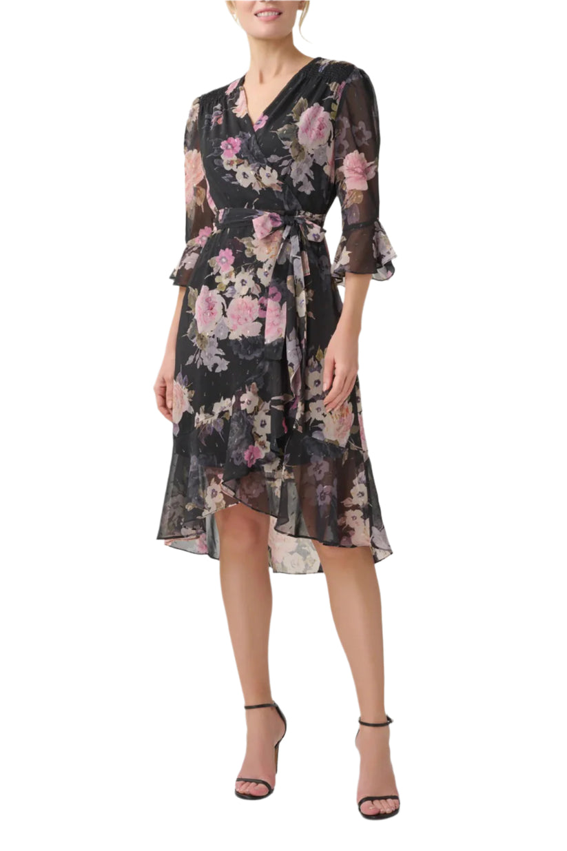 Cocktail Dresses High Low Floral Print Cocktail Dress Black Multi
