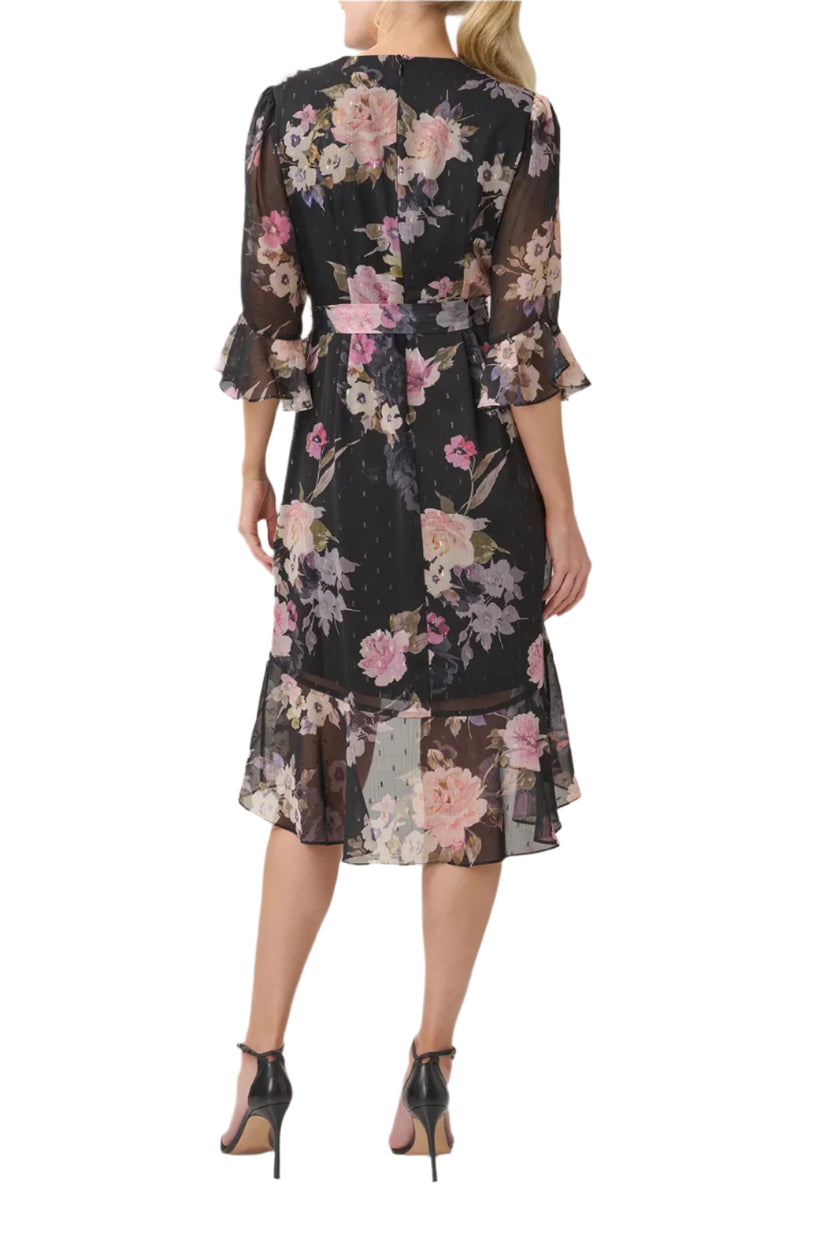Cocktail Dresses High Low Floral Print Cocktail Dress Black Multi
