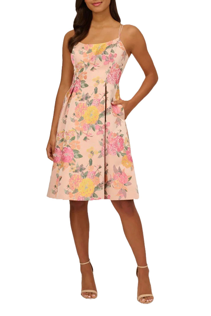 Cocktail Dresses Short Pleated Floral Cocktail Dress Rose Multi