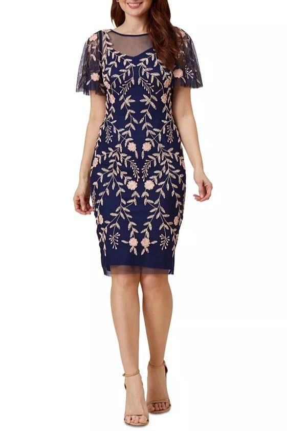 Cocktail Dresses Short Fitted Sequin Knee Length Dress Navy Blush