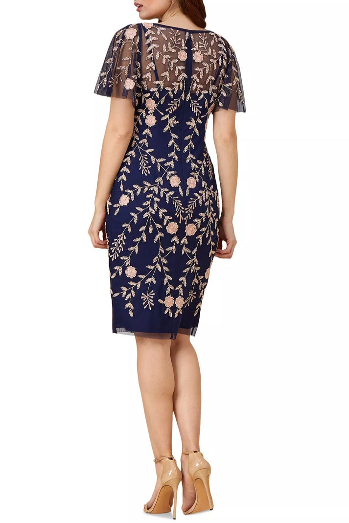Cocktail Dresses Short Fitted Sequin Knee Length Dress Navy Blush