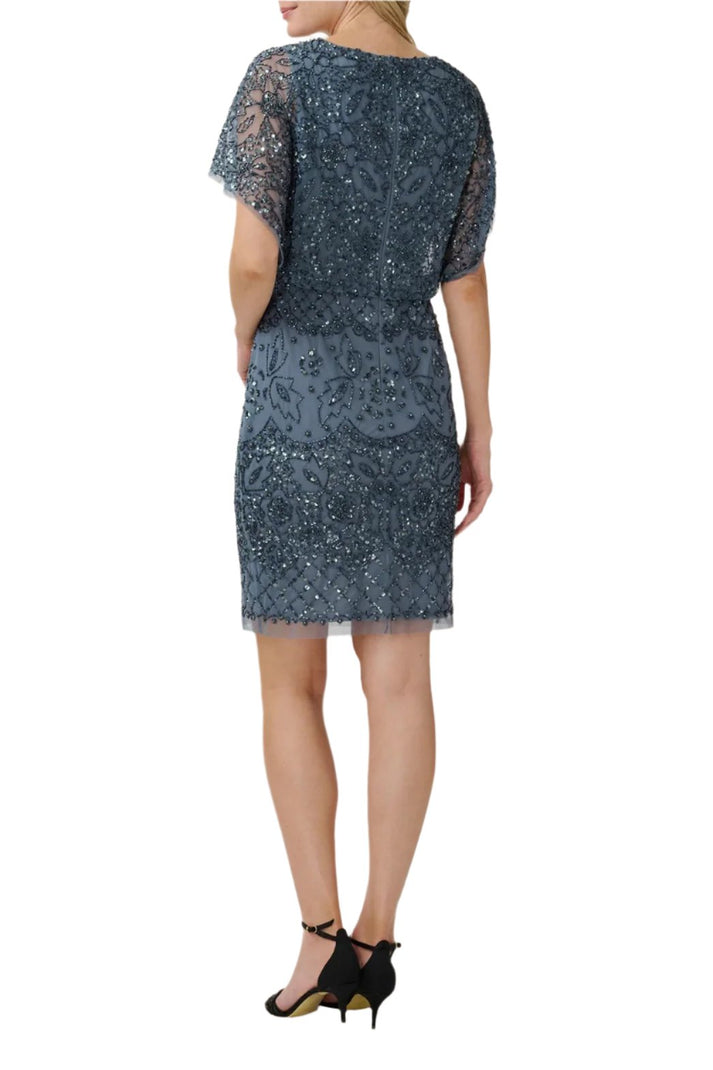 Cocktail Dresses Short Fitted Blouson Cocktail Dress Dusty Blue