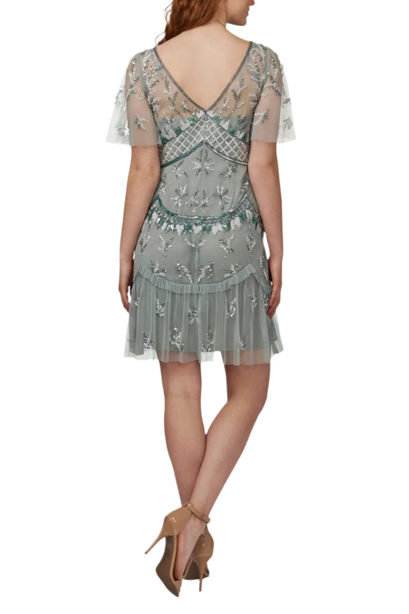 Cocktail Dresses Short Flutter Sleeve Cocktail Dress Frosted Sage