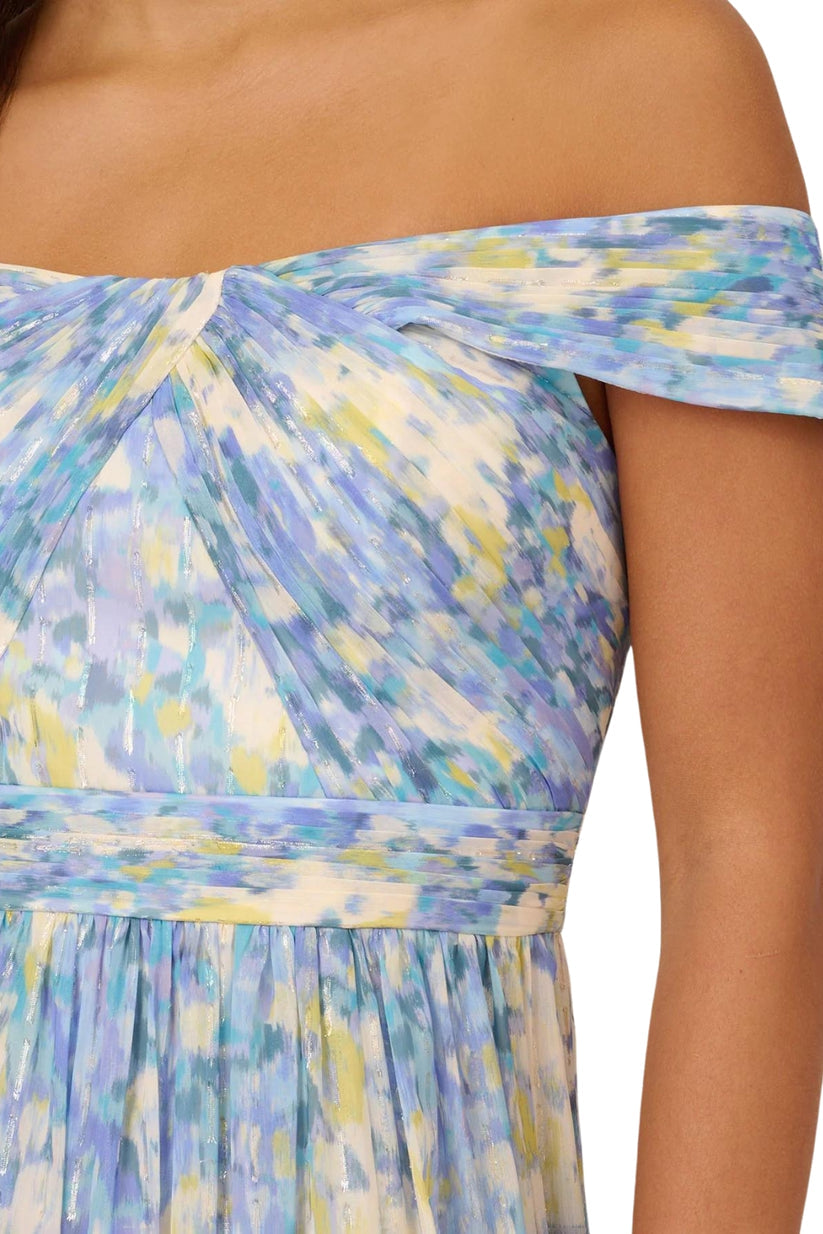 Formal Dresses Pleated Long Formal Printed Dress Blue Multi