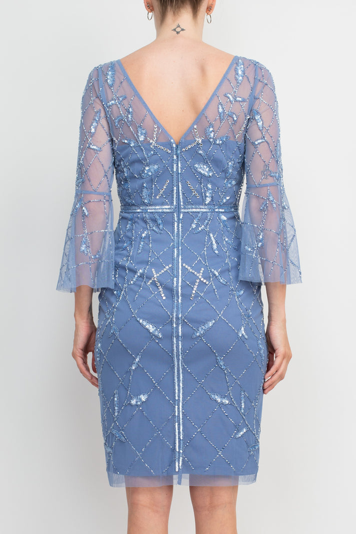 Cocktail Dresses Beaded Short Cocktail Fitted Dress French Blue