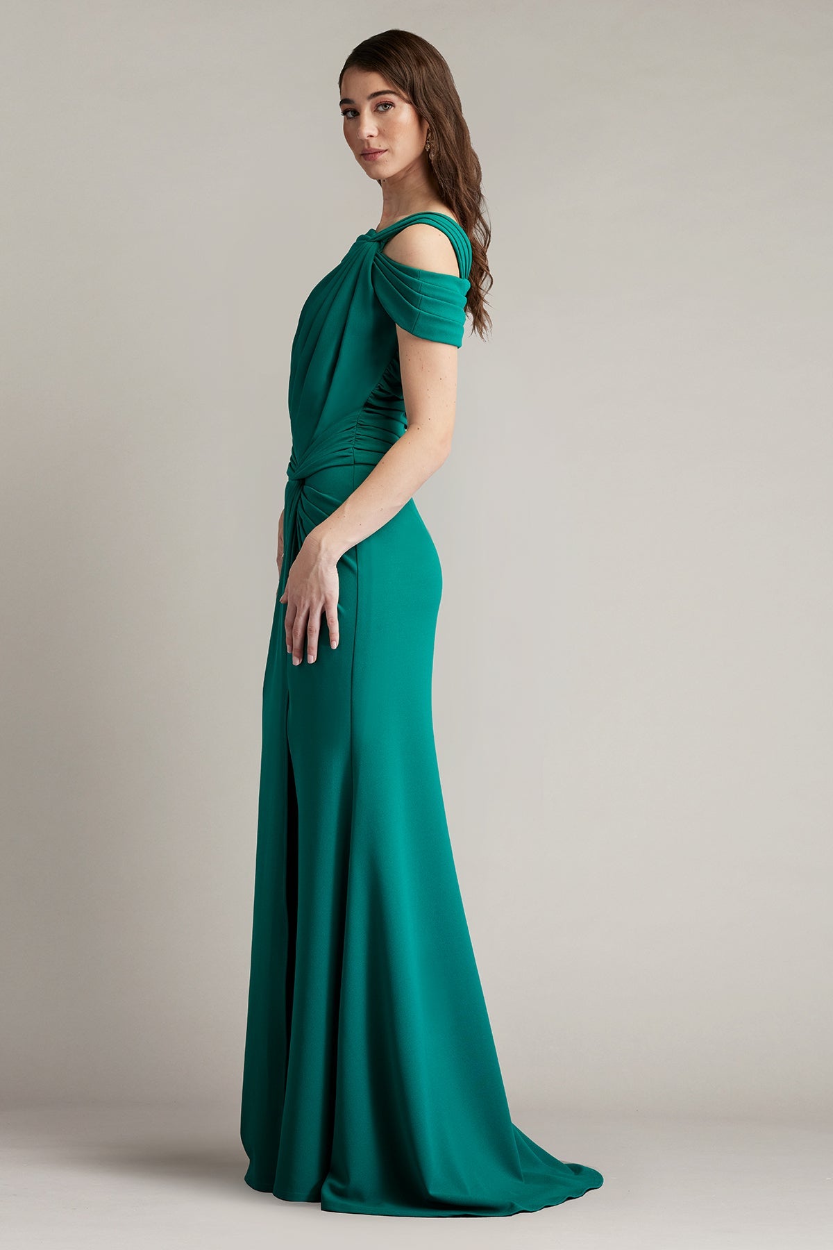 Prom Dresses Fitted Long Formal Pleated Slit Prom Dress Emerald