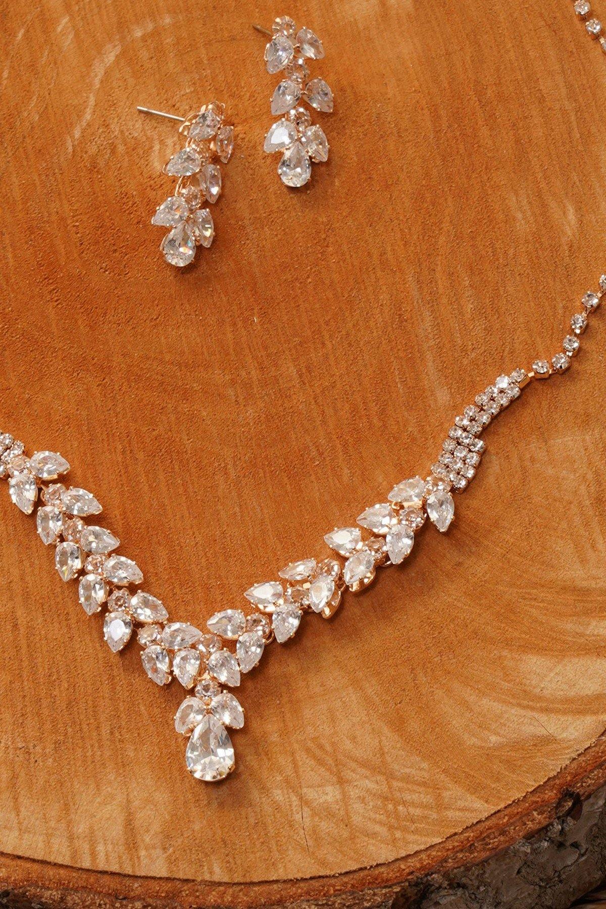 Bridal Crystal Rhinestone Wedding Necklace Set - The Dress Outlet