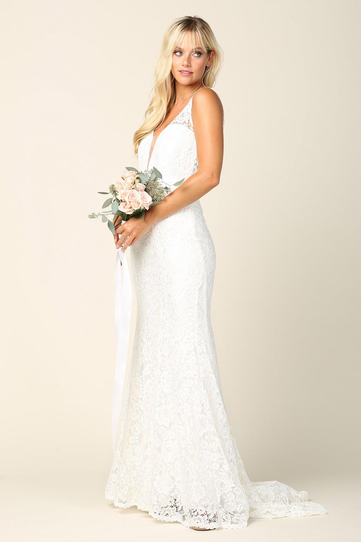 Bridal Long Sleeveless Lace Wedding Dress - The Dress Outlet