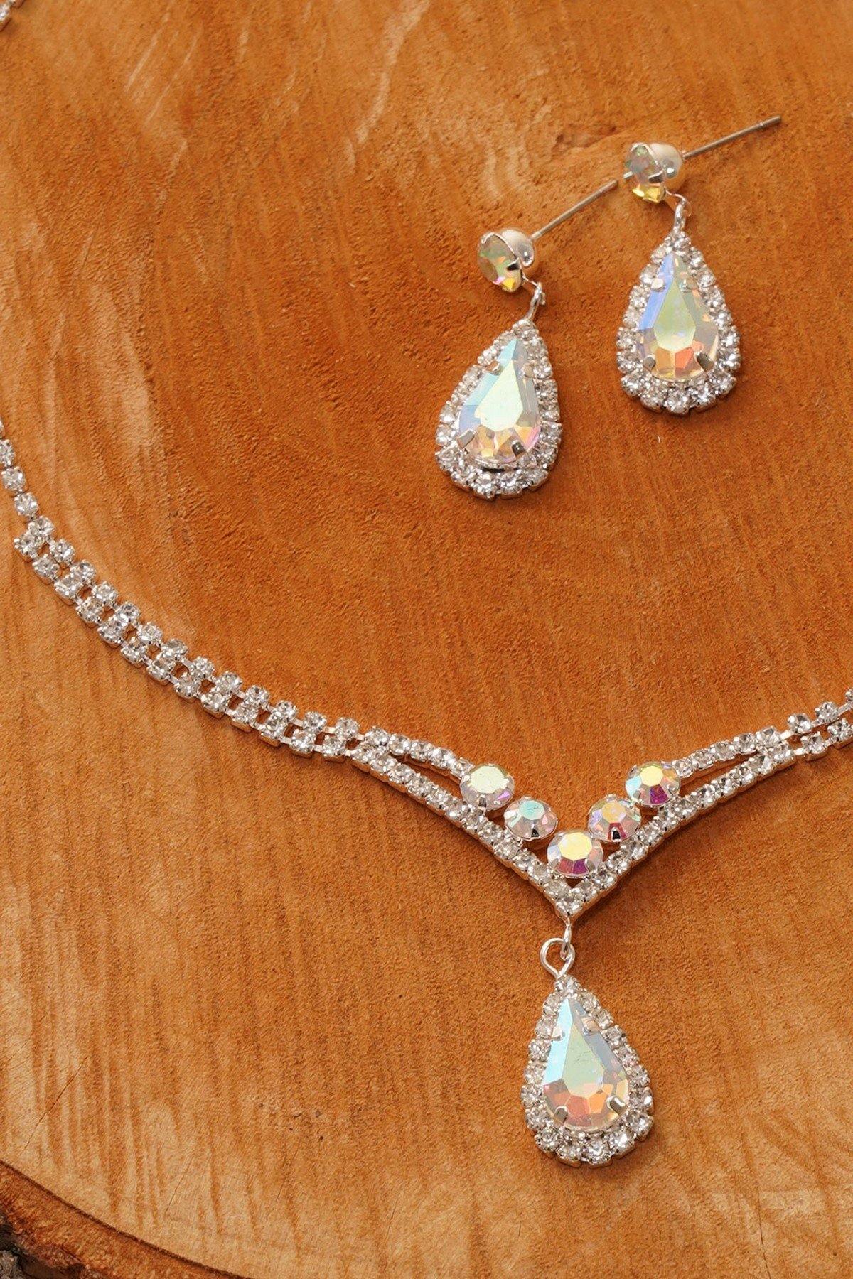 Bridal Rhinestone Necklace Set Wedding Jewelry - The Dress Outlet