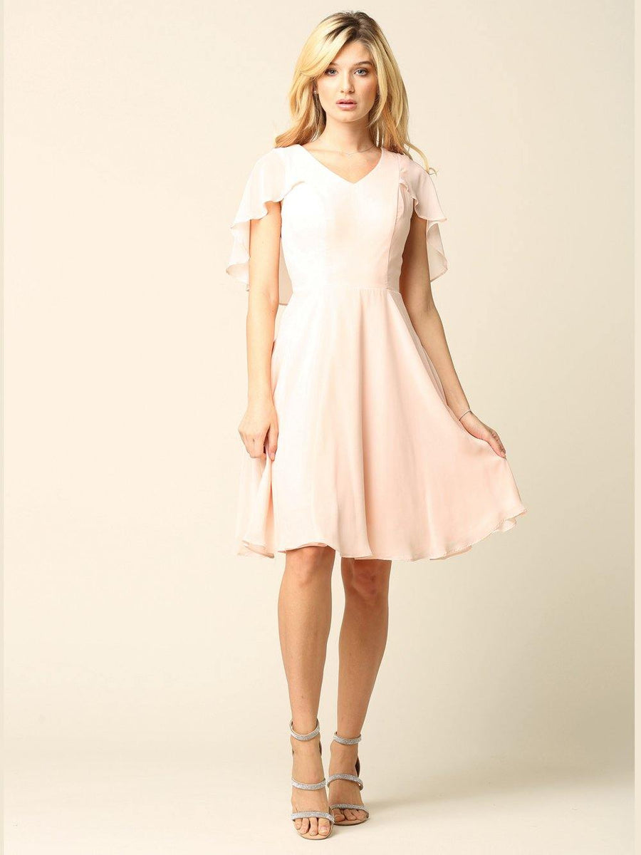 Bridesmaids Short Cocktail Chiffon Dress - The Dress Outlet Eva Fashion