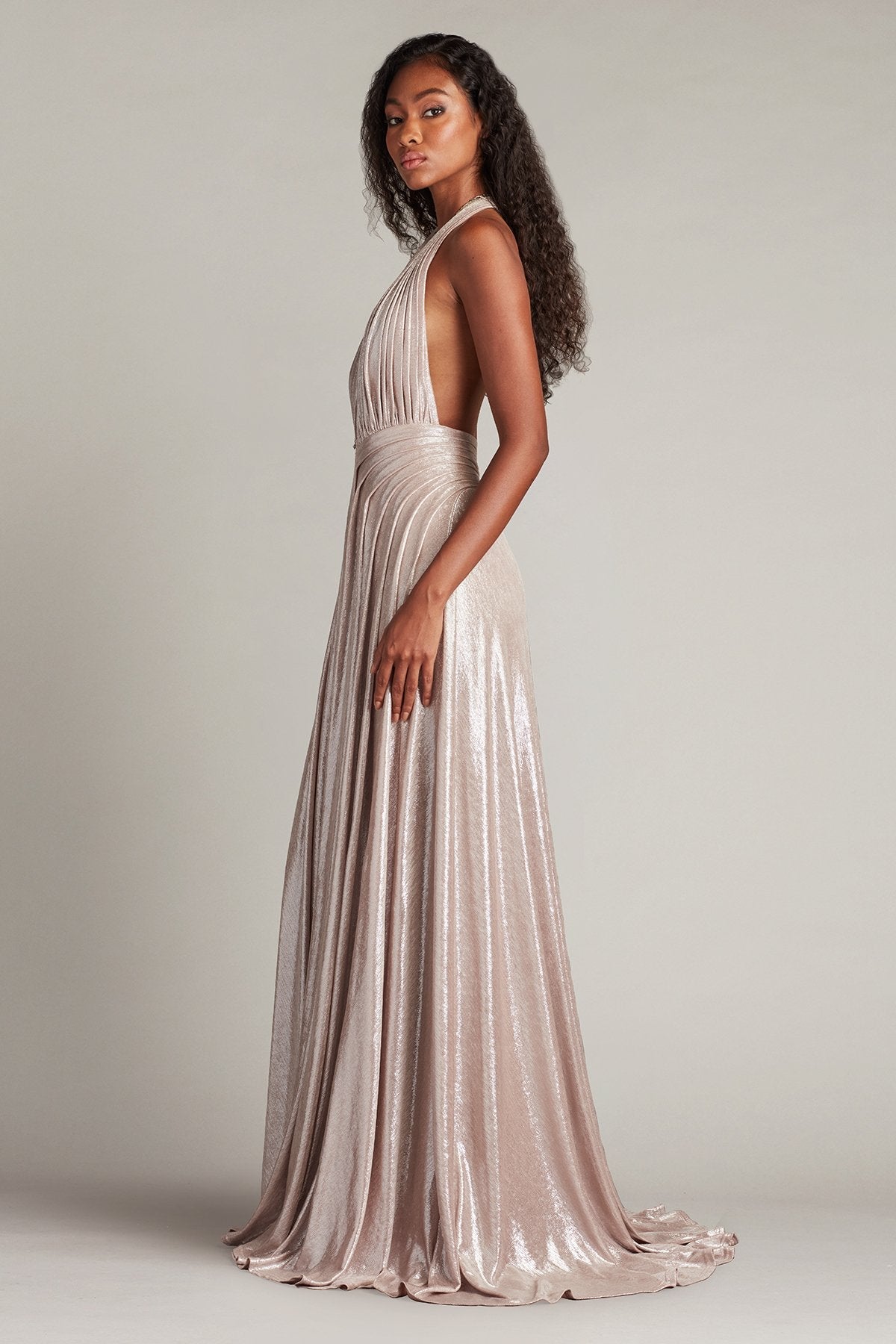 Prom Dresses Pleated Long Formal Metallic Prom Dress Pebble