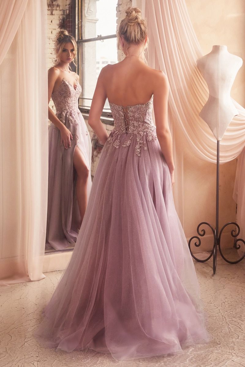 Prom Dresses Long Formal A Line Corset Applique Prom Dress Dusty Mauve