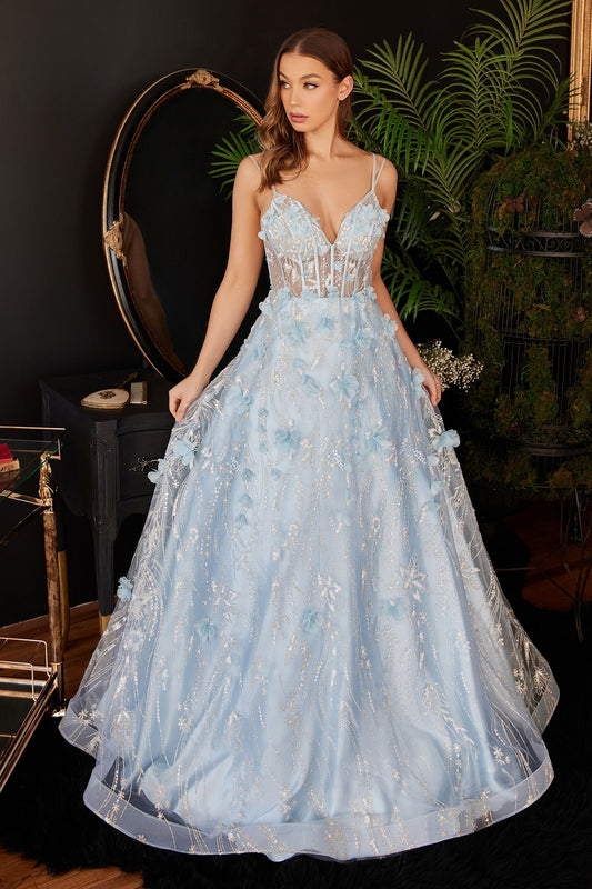 فستان سهرة LaDivine CB105 بحزام سباغيتي