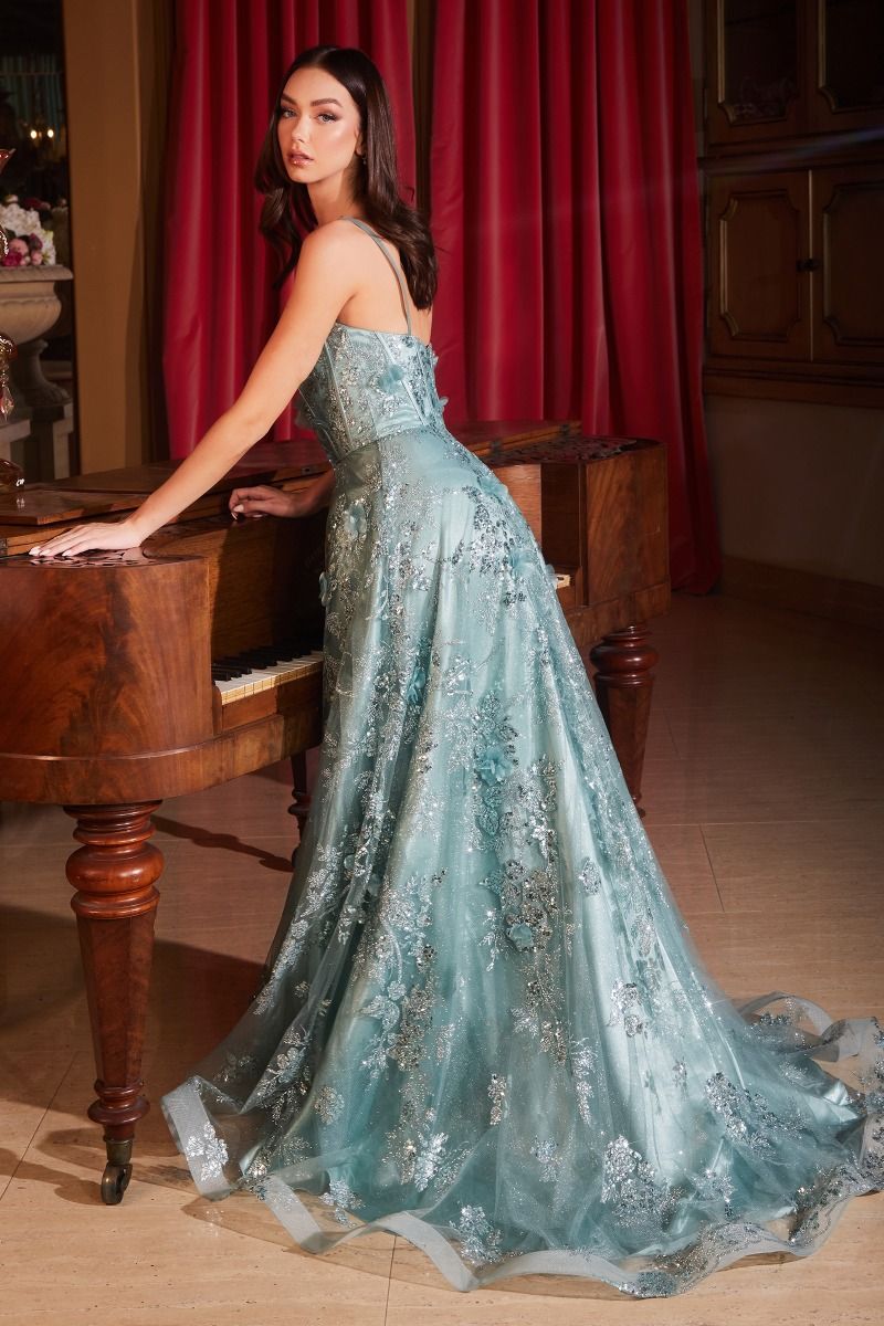 Prom Dresses Sequin Long Formal Floral Print Prom Dress Sage