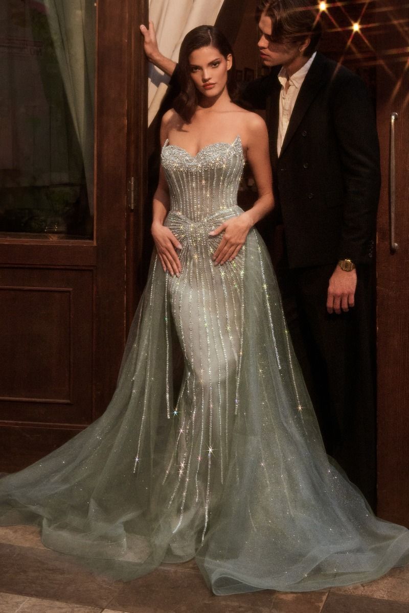 Prom Dresses Long Layered Overskirt Formal Prom Dress Sage